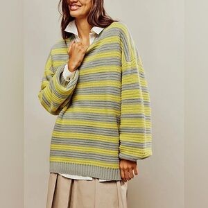 NWOT Free People, Links Pullover, Small in Yellow/Gray